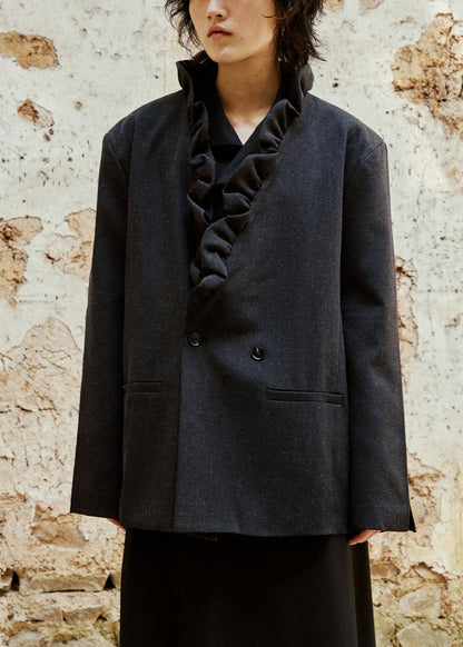 Luvik | V-kauluspainikkeilla varustettu puuvillatakki taskuilla