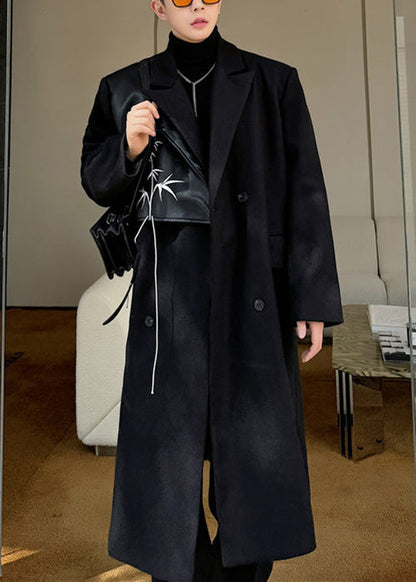 Luvik | Villakangas takki kaksinkertaisilla napituksilla taskuilla miehille talvi käänteet