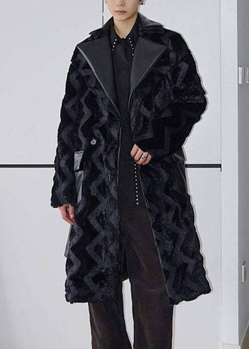 Luvik | Synteettinen nahka patchwork vyö miesten takit kaksinkertainen kerros talvi