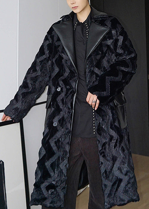 Luvik | Synteettinen nahka patchwork vyö miesten takit kaksinkertainen kerros talvi