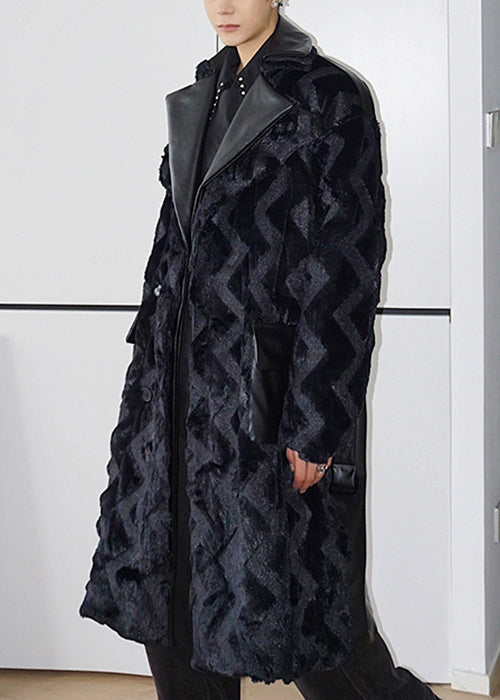 Luvik | Synteettinen nahka patchwork vyö miesten takit kaksinkertainen kerros talvi