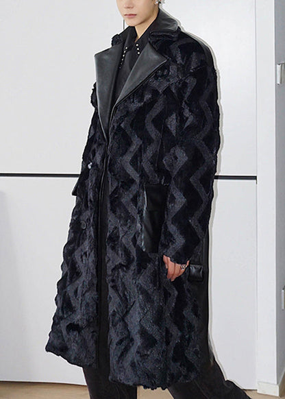 Luvik | Synteettinen nahka patchwork vyö miesten takit kaksinkertainen kerros talvi