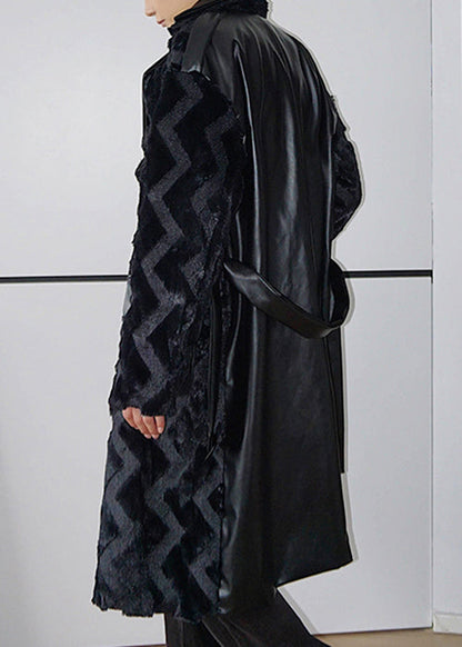 Luvik | Synteettinen nahka patchwork vyö miesten takit kaksinkertainen kerros talvi