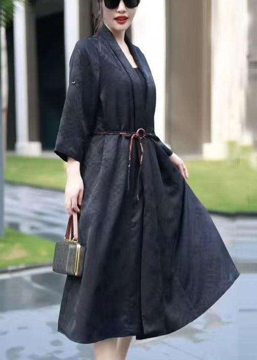 Luvik | Midjeelastisk lang silket coat V-hals