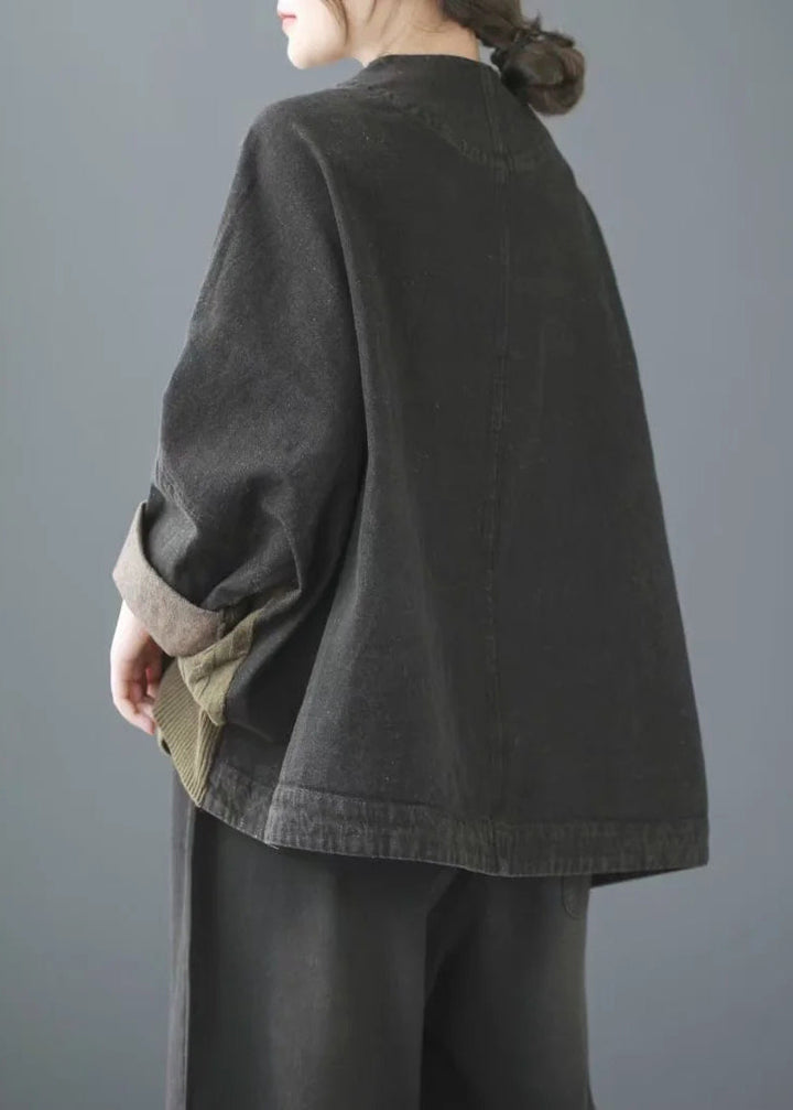Luvik | V-hals knapp sweatshirt denimjakke lange ermer