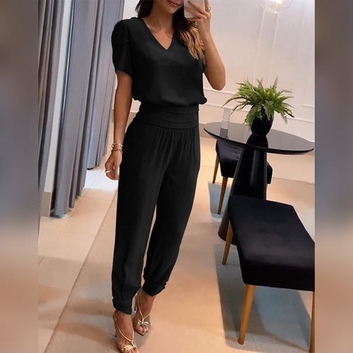 Luvik | Lyhythihainen V-pääntie jumpsuit naisille