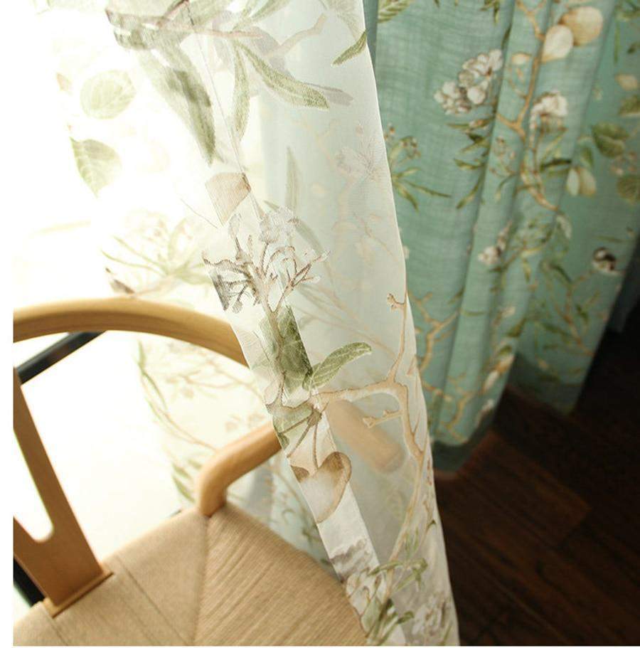 Blackout Blue Gardiner med Blomstermotiv av Fugler Luvikno