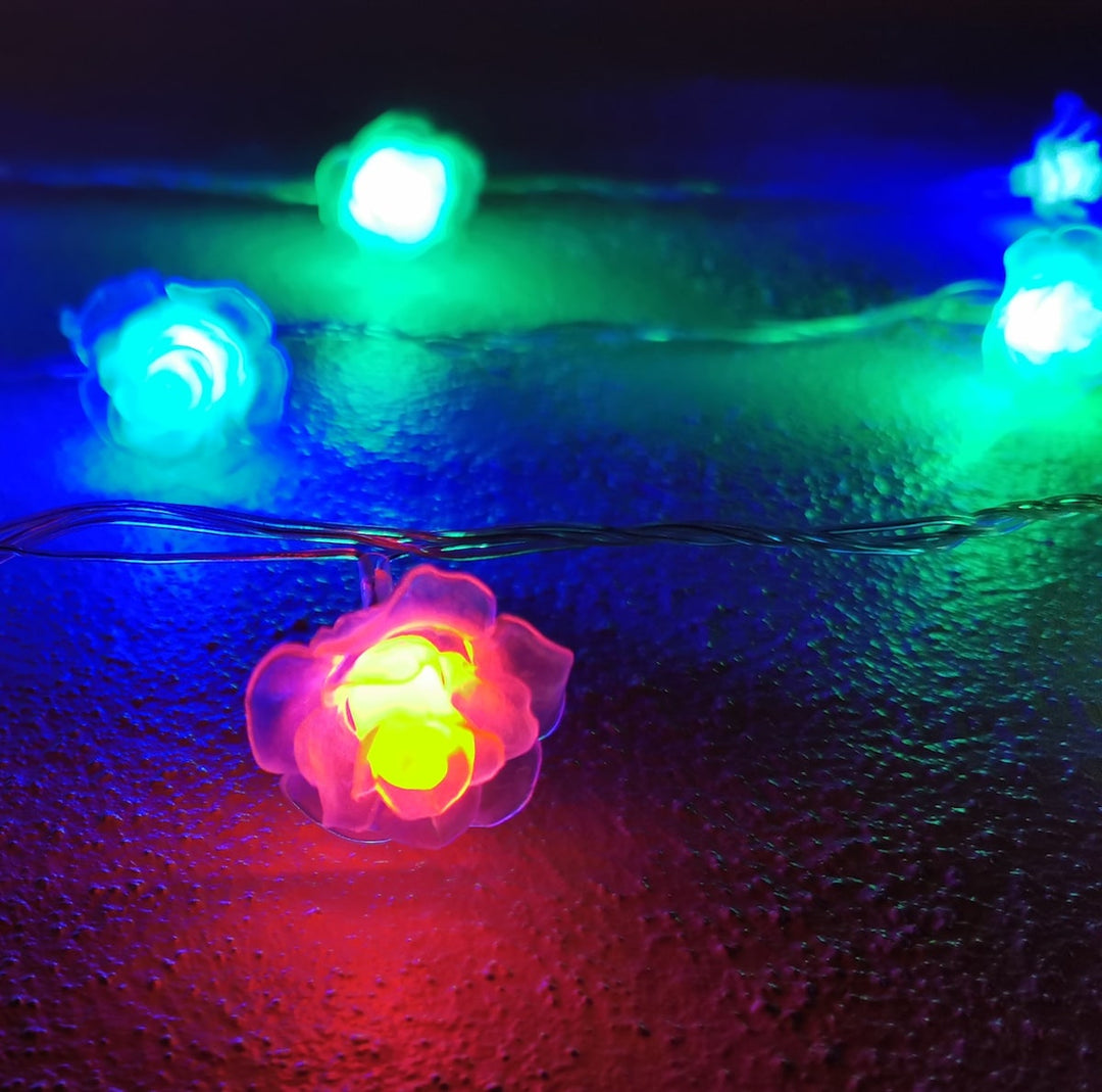 LED Feerlys med blomster 20 stk. Transparent - Flerfarget med blinkefunksjon (3,5 meter) | Luvikno