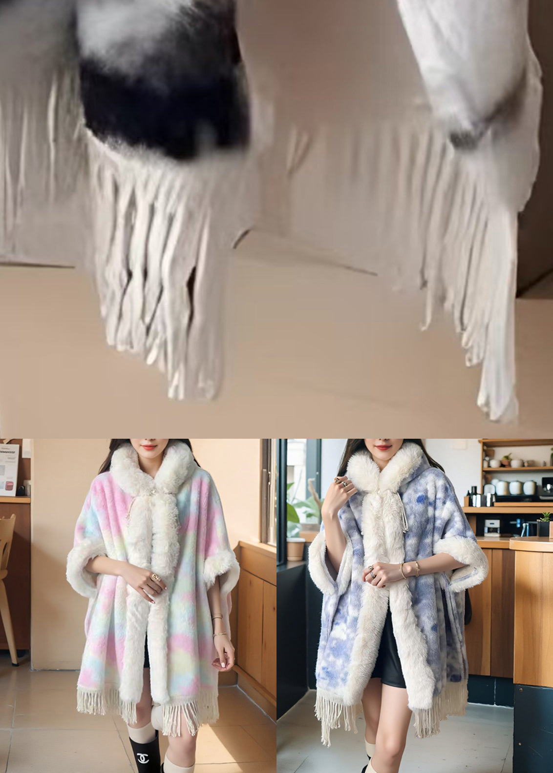 Luvik | Lämmin fleece-takkipatchwork, jossa on napit, huppu ja lepakkomaiset hihat