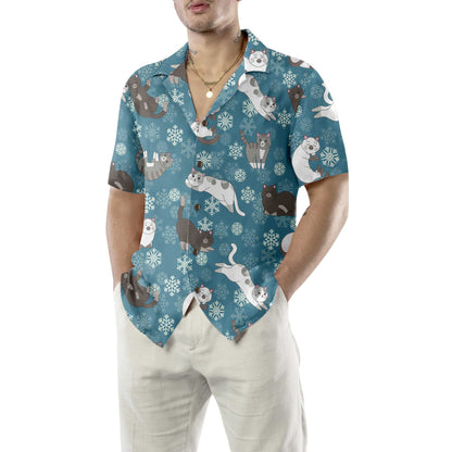 Luvik | Sinisten lumihiutaleiden kuvioinen hawaijipaita, hauska joulun Aloha-paita