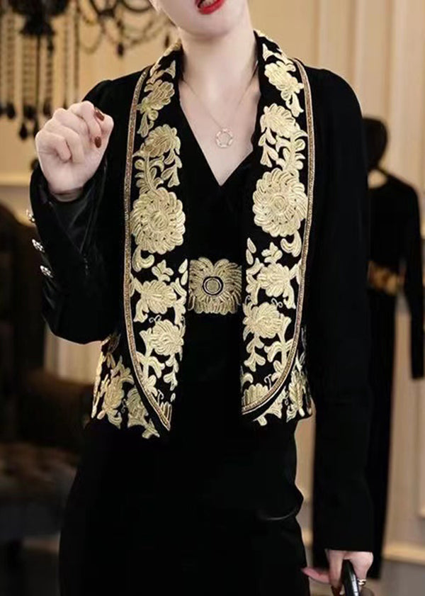 Luvik | Håndlaget svart brodert sametjakke