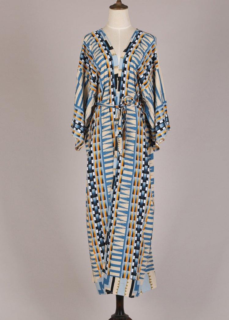 Luvik | Sininen Geometrinen Kuviollinen Kimono Kylpytakki