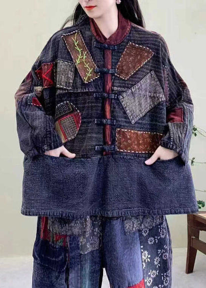 Luvik | Puuvillainen itämaisten nappien takeissa siniset paikka-taskut