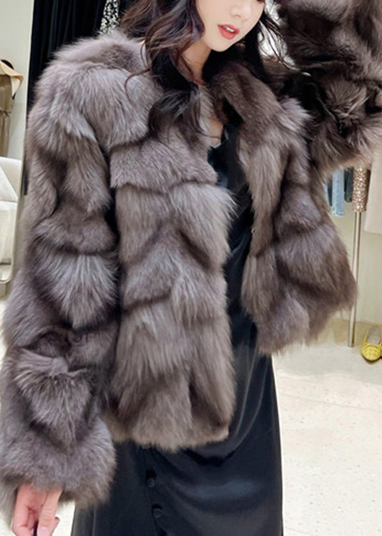 Luvik | Väri kaakao O-pääntie Tekoturkki nahasta ja talviturkista