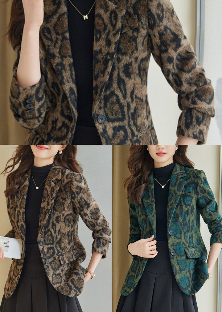 Luvik | Grønn leopardmønstret ulljakke