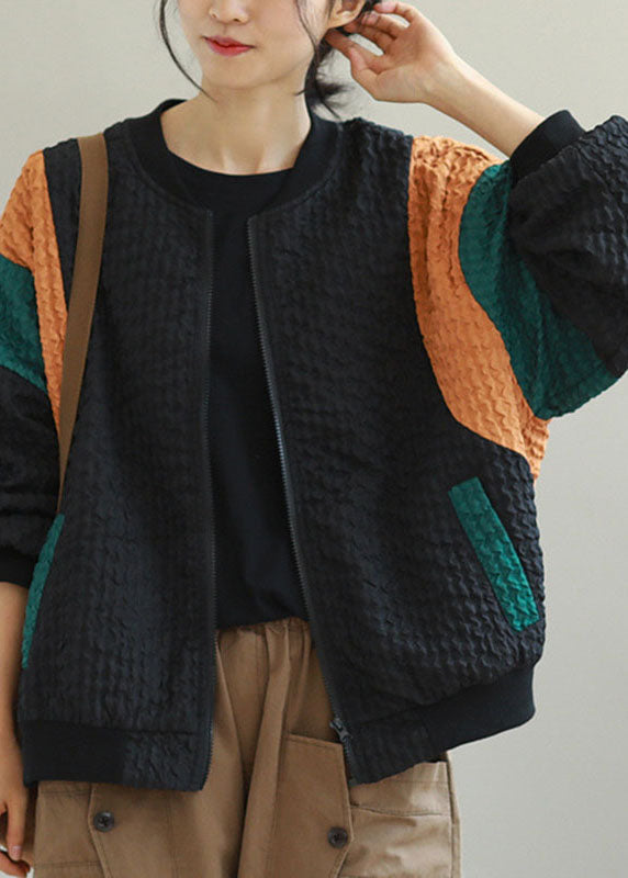 Luvik | Mustat rento leikkaus takit vetoketjulla ja taskuilla