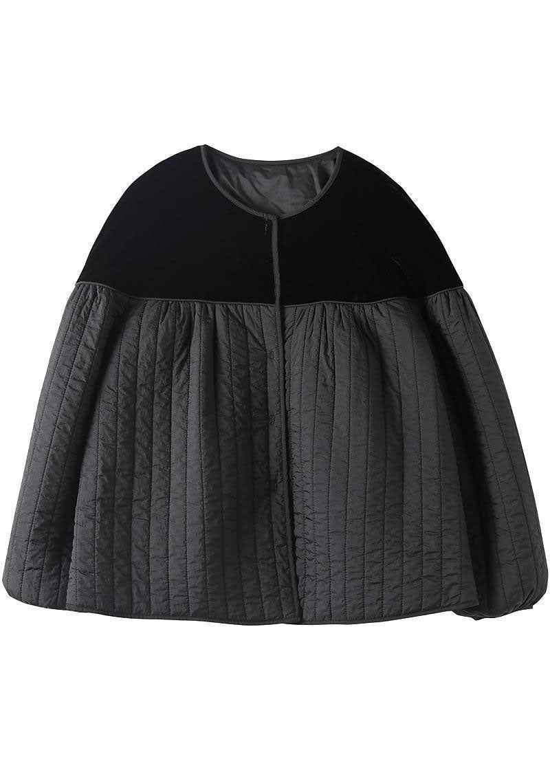 Luvik | Patterneilla varustetut mustat napilliset talvitakit, O-niskainen, pitkät hihat