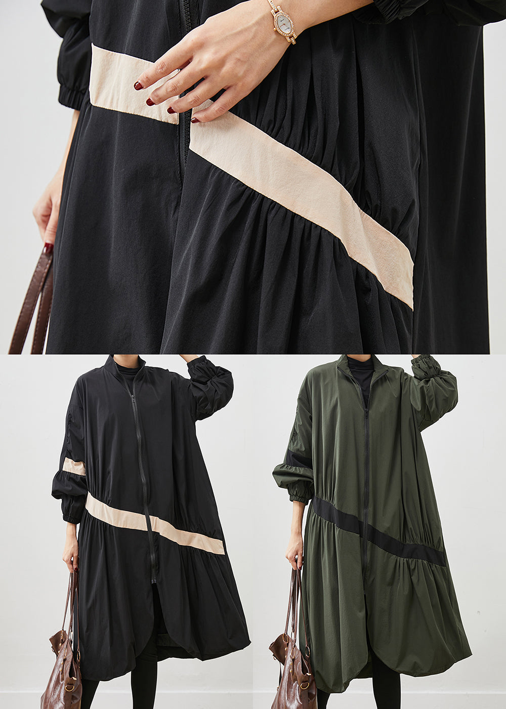 Luvik | Ylipitkä musta trench-coat ja patchwork