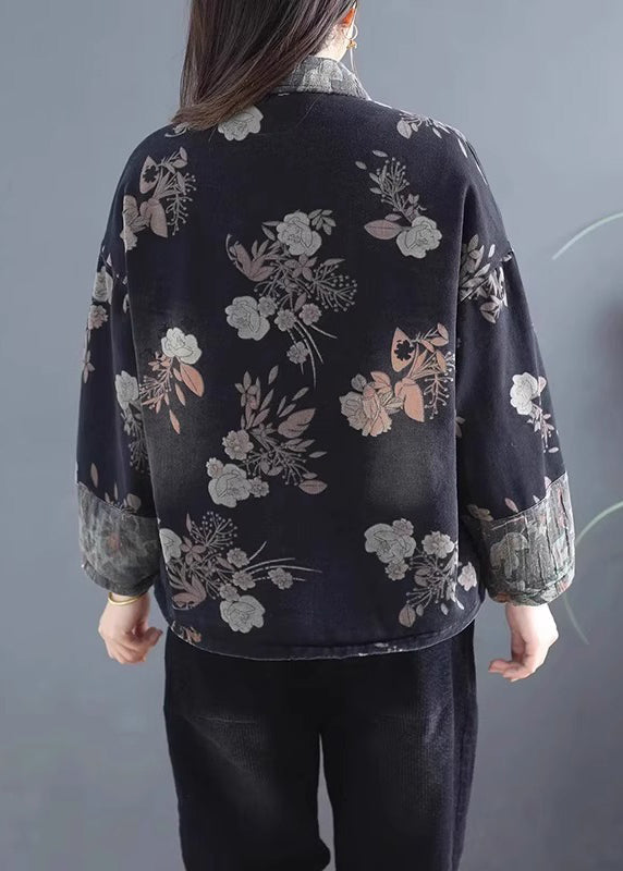 Luvik | Jakke med svart denimmønster, med varme fleece-lommer for kvinner om vinteren