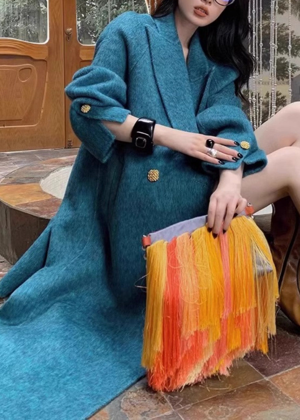 Luvik | Villakangasmanttelit sinisellä nappikiinnityksellä Talvi