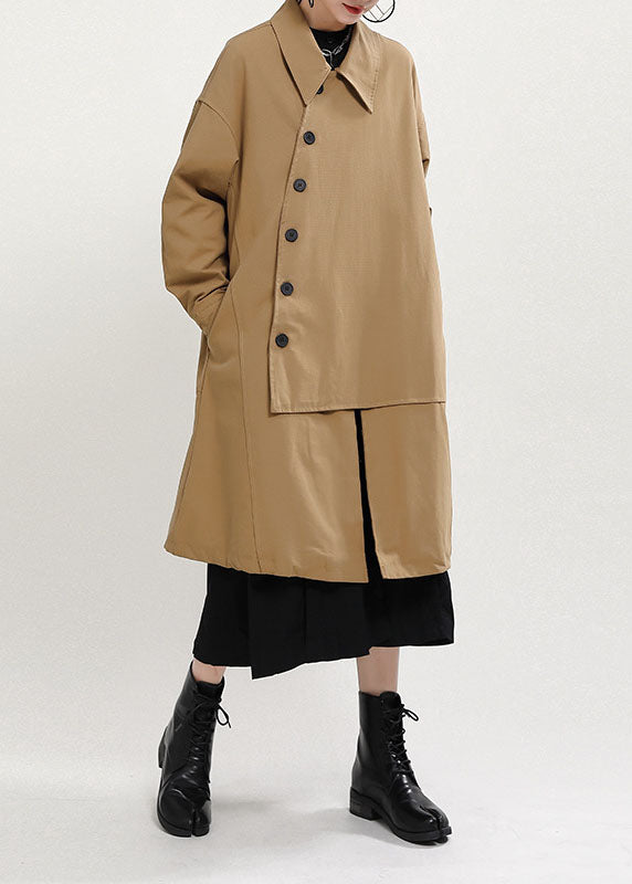 Luvik | Khaki PeterPan Krage Knapper Lommer Patchwork Tykke Jakker Lange Ermer