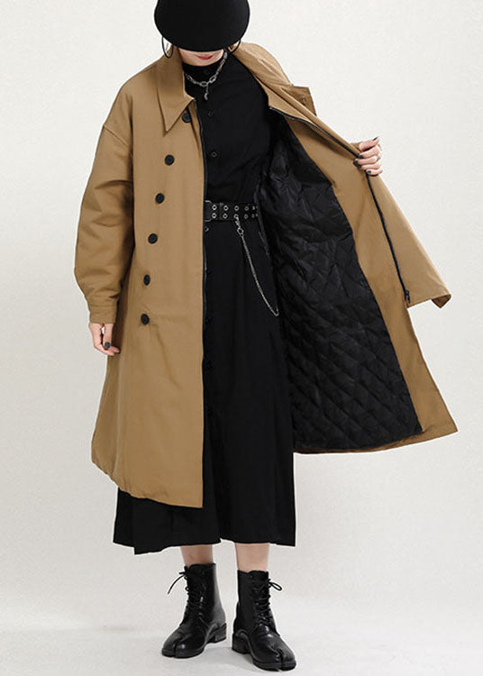 Luvik | Khaki PeterPan Krage Knapper Lommer Patchwork Tykke Jakker Lange Ermer