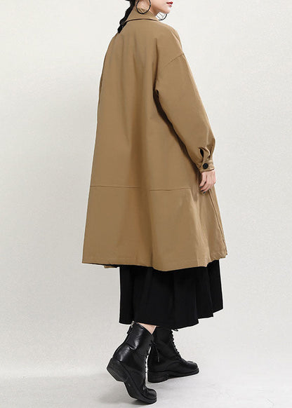 Luvik | Khaki PeterPan Kaulus Napit Taskut Patchwork Paksut Takit Pitkät Hihat