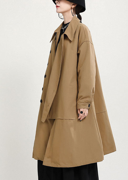 Luvik | Khaki PeterPan Kaulus Napit Taskut Patchwork Paksut Takit Pitkät Hihat