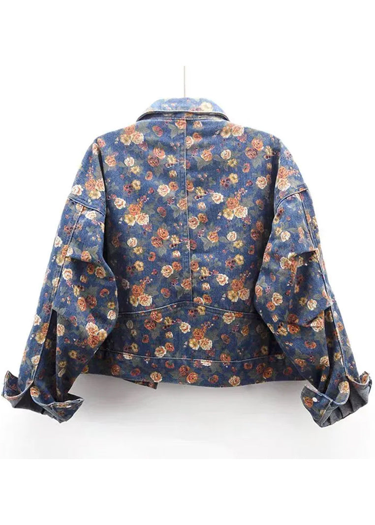 Luvik | Sininen Peter Pan -kauluksella varustettu painettu farkkutakki