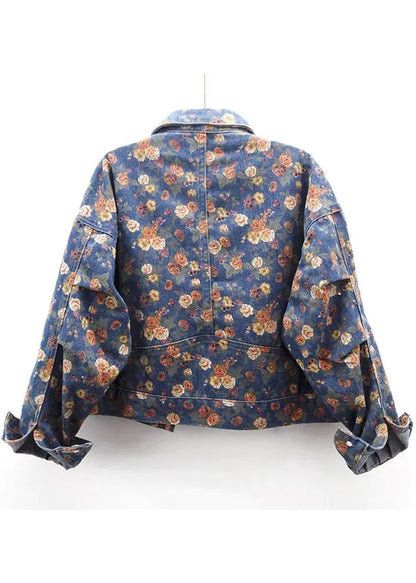 Luvik | Sininen Peter Pan -kauluksella varustettu painettu farkkutakki