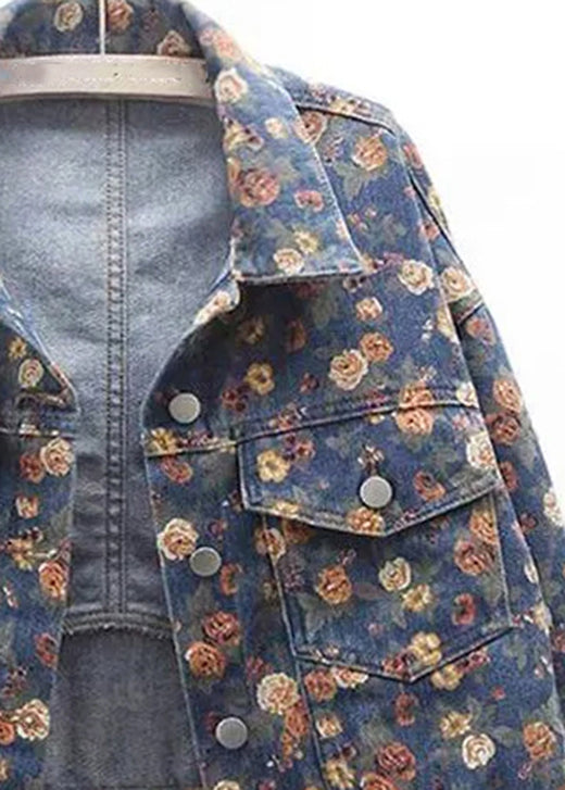 Luvik | Sininen Peter Pan -kauluksella varustettu painettu farkkutakki