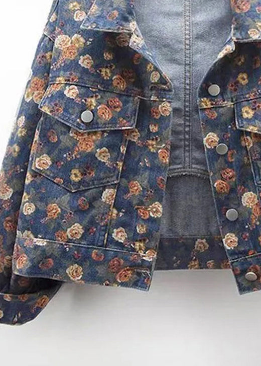 Luvik | Sininen Peter Pan -kauluksella varustettu painettu farkkutakki