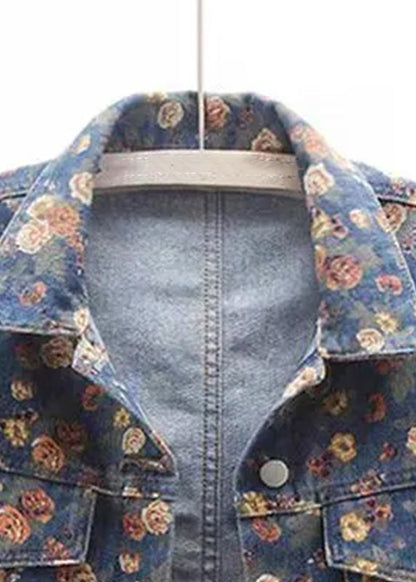 Luvik | Sininen Peter Pan -kauluksella varustettu painettu farkkutakki