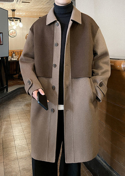 Luvik | Vaalea ruskea Peter Pan-kaulus taskulliset villatakki miehille talveksi