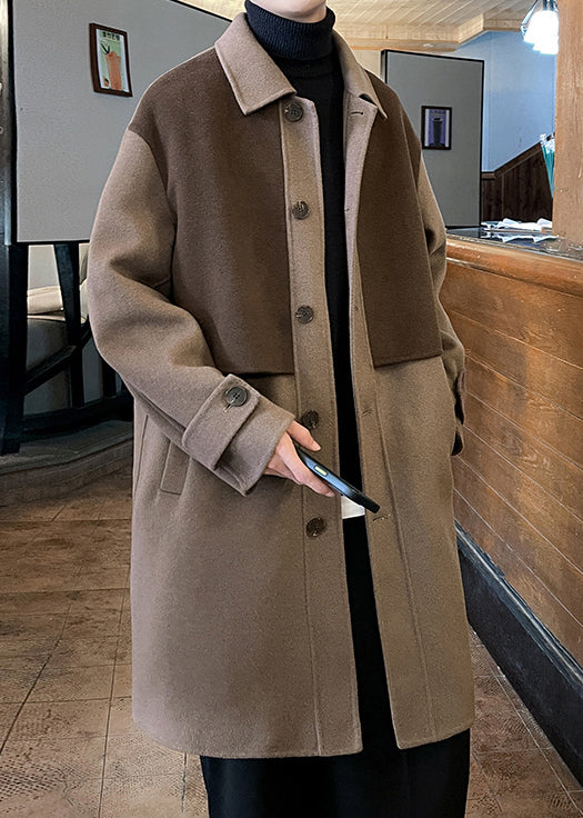 Luvik | Vaalea ruskea Peter Pan-kaulus taskulliset villatakki miehille talveksi