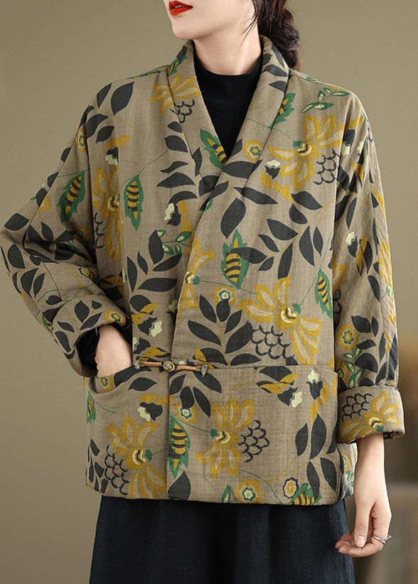 Luvik | V-aukko Tasku Printti Puuvilla Ohut Takki Vuorattu