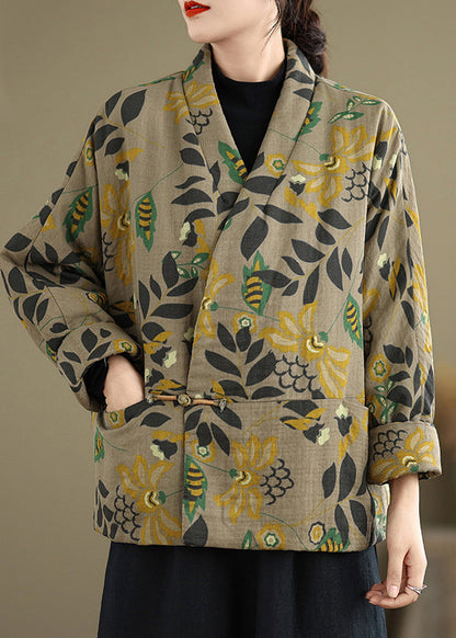 Luvik | V-aukko Tasku Printti Puuvilla Ohut Takki Vuorattu