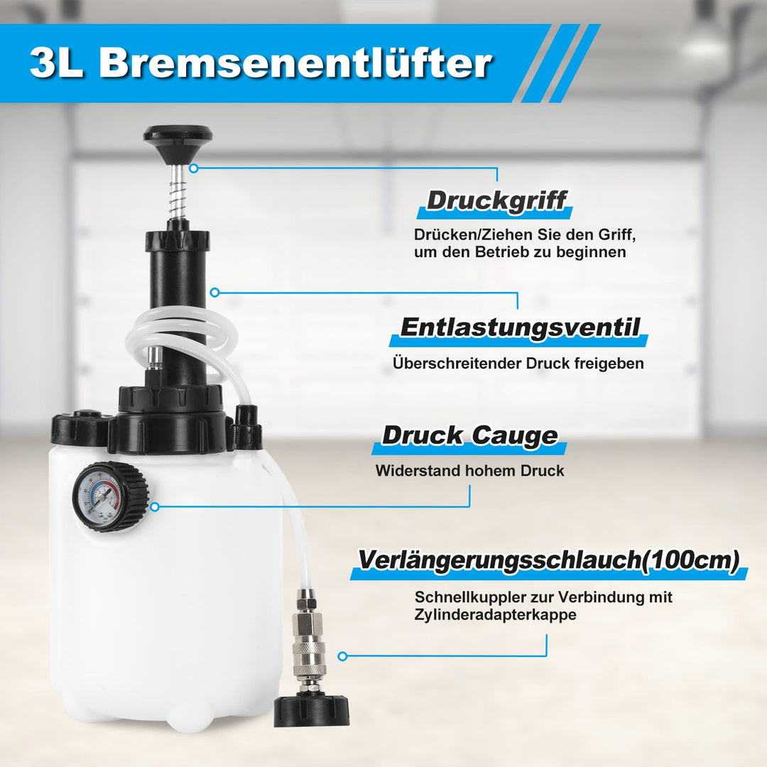 3L bremsevæske bremsebleedingsenhet med 1L sugebeholder | Luvikno
