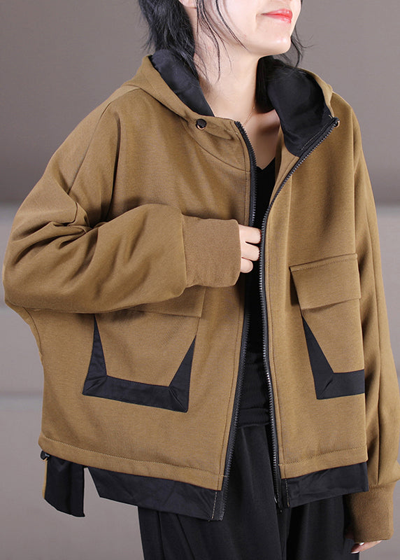 Luvik | Khaki Glidelås Patchwork Hettegenser