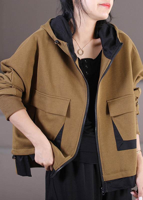 Luvik | Khaki Glidelås Patchwork Hettegenser