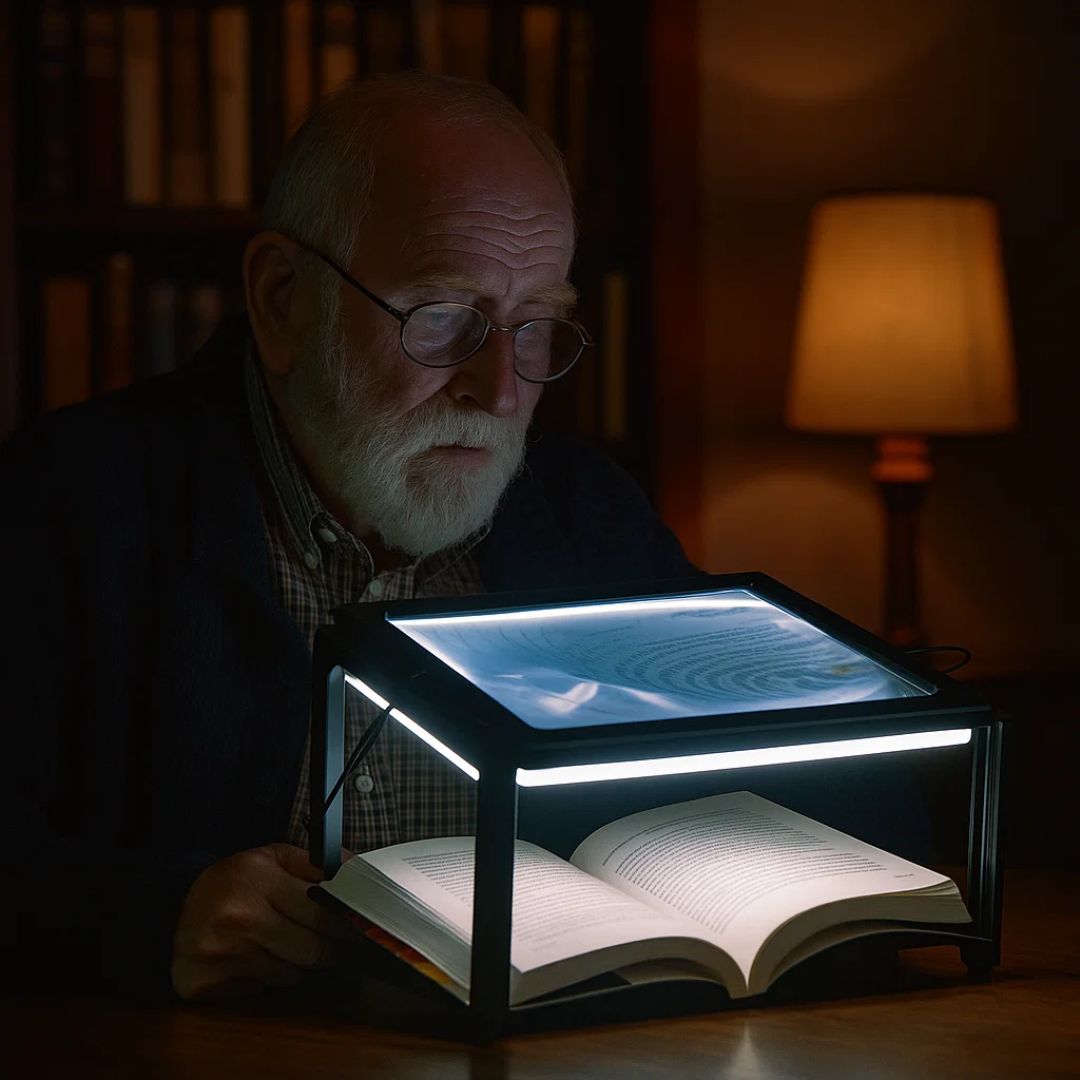 BrightView | 3x Side-forstørrelsesglass med LED-lys – Full sidevisning – Lett og hender-fri – Ideell for eldre og brukere med nedsatt syn Luvikno