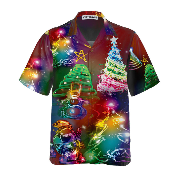 Luvik | Helle Nacht God jul Hawaiiskjorte, 3D T-skjorte Fargerik juletre, Beste julegave