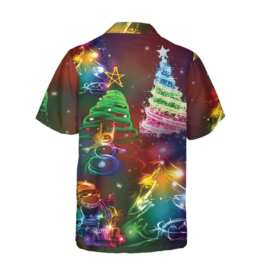 Luvik | Helle Nacht God jul Hawaiiskjorte, 3D T-skjorte Fargerik juletre, Beste julegave