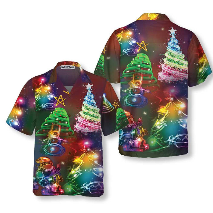 Luvik | Helle Nacht God jul Hawaiiskjorte, 3D T-skjorte Fargerik juletre, Beste julegave