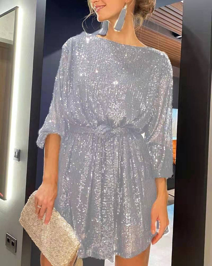 Luvik | Tyylikäs glittervyöruusukuvioinen mekko
