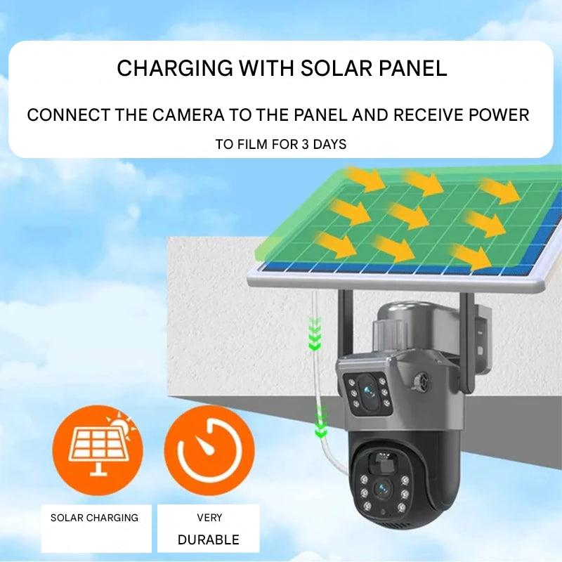 DualGuard Solar 4K – Trådløs 4K sikkerhetskamera med solcellepanel og 4G | Luvikno