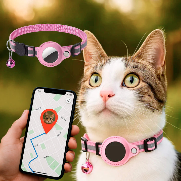 Luvikno | Kat GPS Sporingshalsbånd | Hurtigutløserlås, Reflekterende Design & Holdbar for Utendørs Sikkerhetseventyr