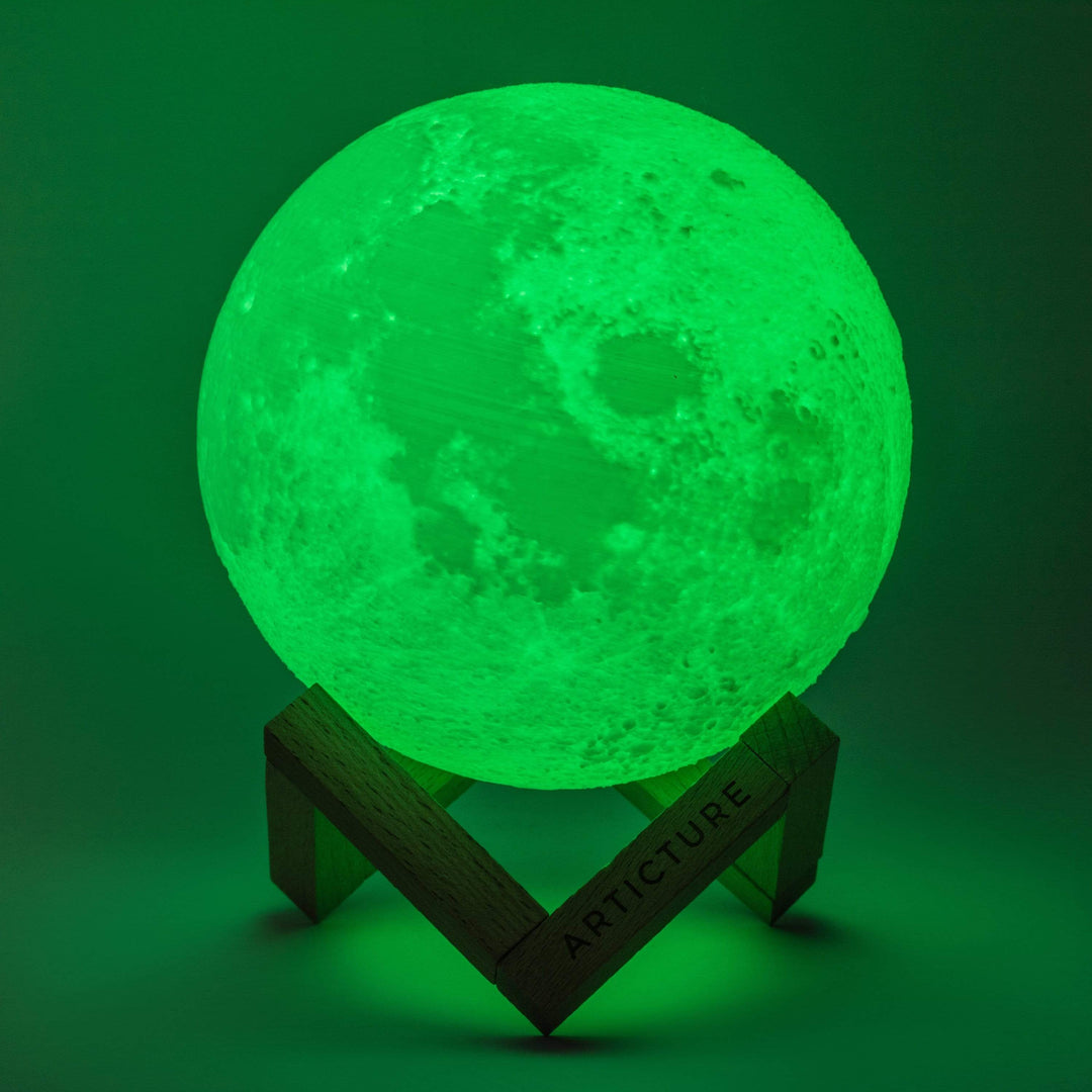 Månelampe med trebase 3D bordlampe Luvikno