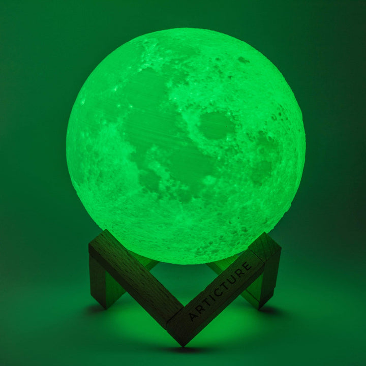 Månelampe med trebase 3D bordlampe Luvikno