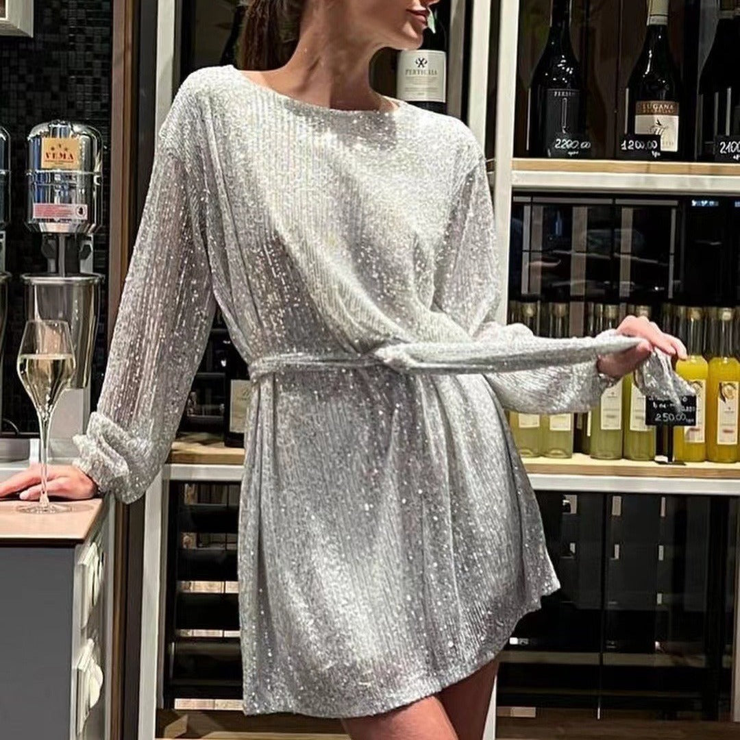 Luvik | Tyylikäs glittervyöruusukuvioinen mekko
